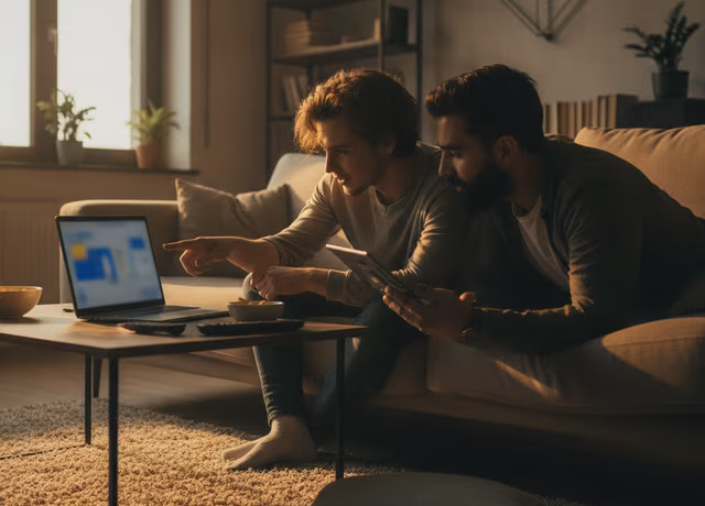 Two friends analysing a fantasy lineup