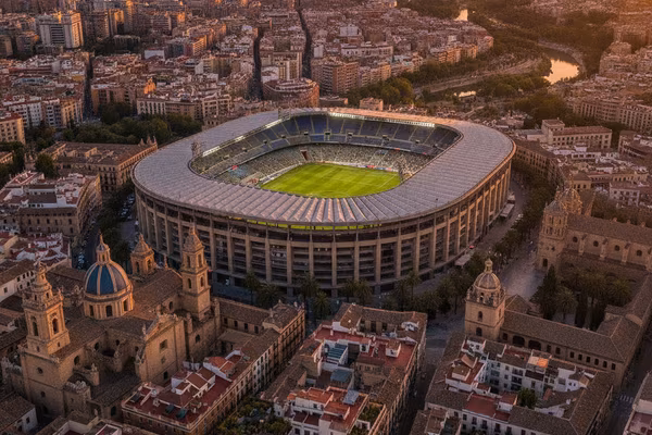 Aerial view of a city stadium